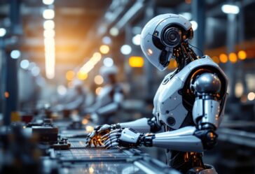 Robot umanoide avanzato in un ambiente futuristico