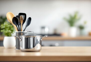 Utensilios de cocina de plástico negro en una cocina moderna