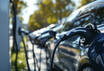 Cargadores eléctricos de Tesla en una estación de carga