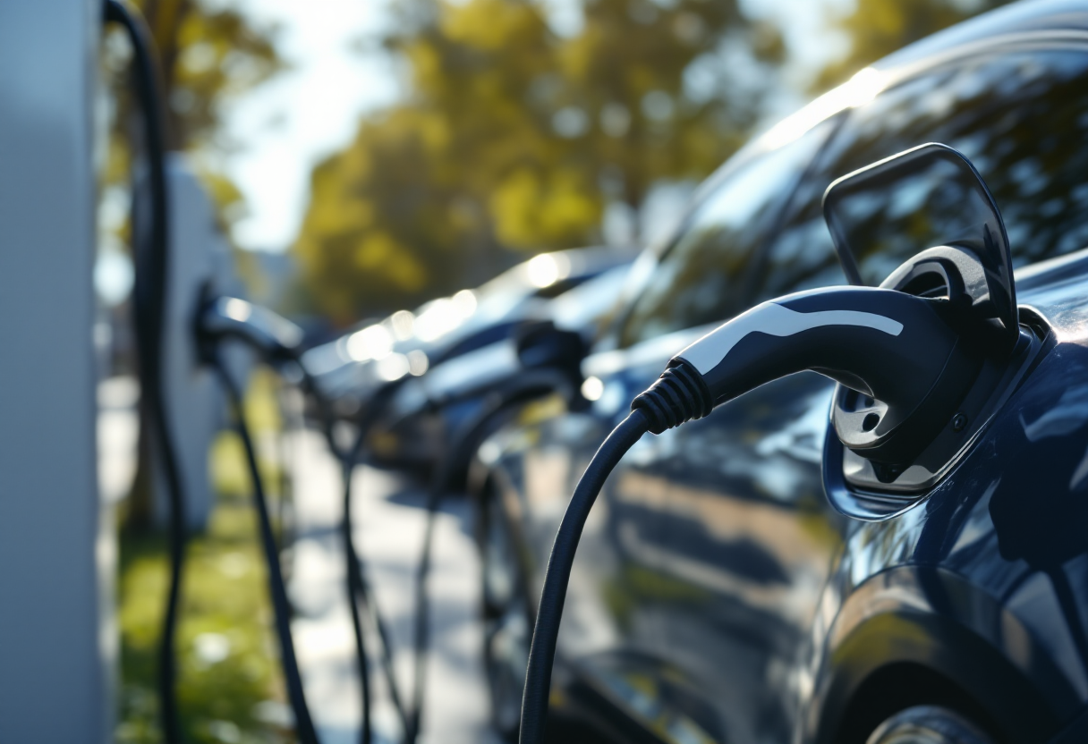 Cargadores eléctricos de Tesla en una estación de carga