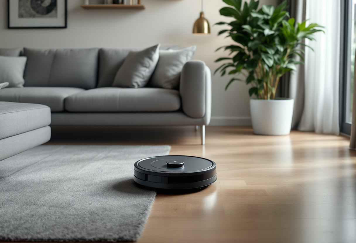 Robot aspirador Roomba en acción en una casa moderna