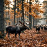 Alces migrando en un paisaje natural impresionante