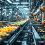 Robot trabajando en una línea de producción alimentaria
