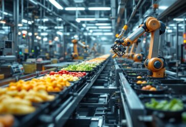 Robot trabajando en una línea de producción alimentaria