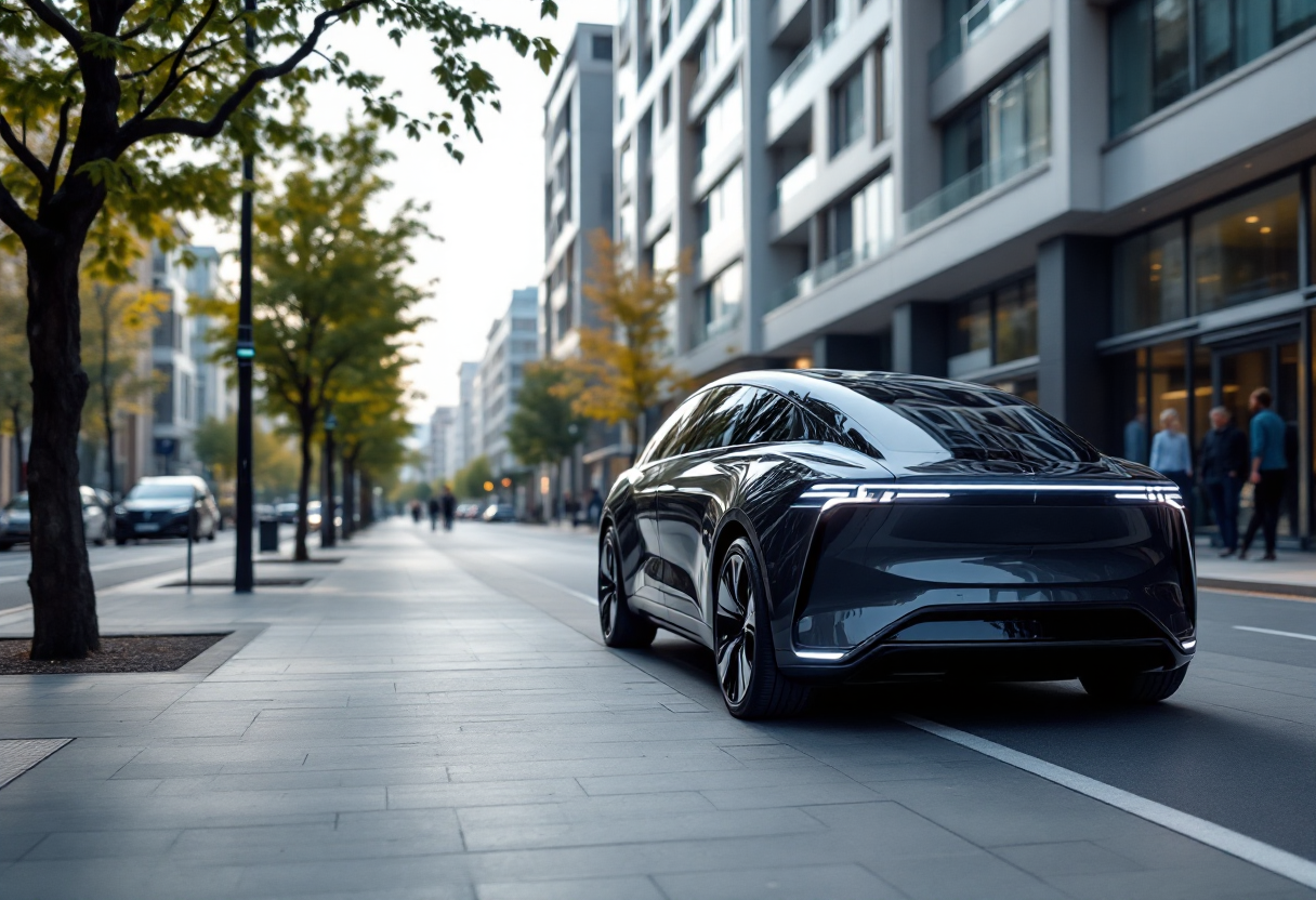 Veicolo elettrico Slate Auto in un paesaggio urbano