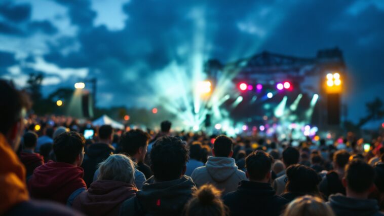 Persona con protecciones auditivas en un concierto