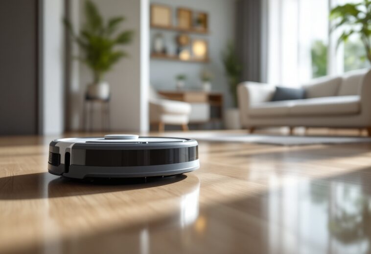 Robot aspiratore Roborock in azione su un pavimento