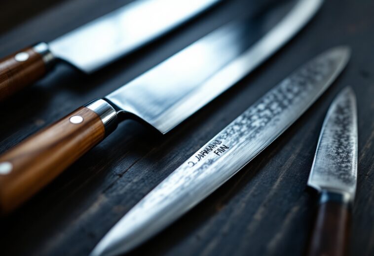 Set di eleganti cuchillos japoneses per la cucina