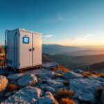 Estación de energía portátil en un camping al aire libre