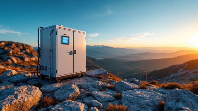 Estación de energía portátil en un camping al aire libre