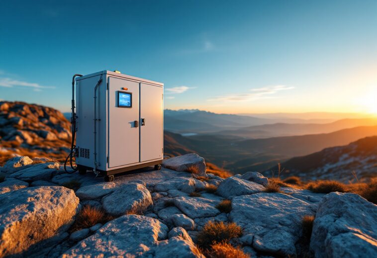 Estación de energía portátil en un camping al aire libre