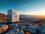 Estación de energía portátil en un camping al aire libre