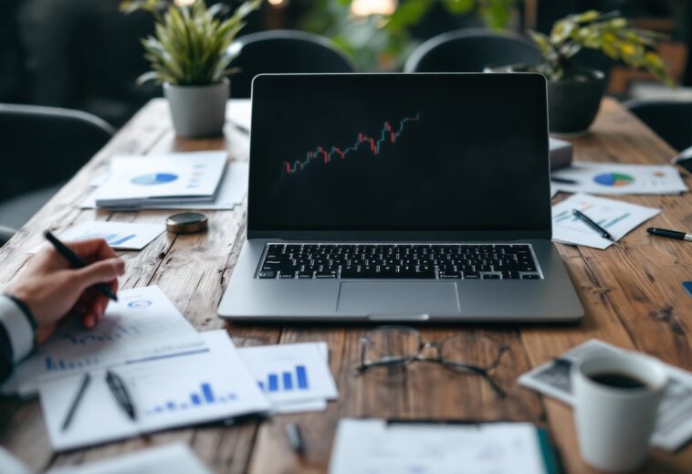Persona usando una app para invertir en acciones