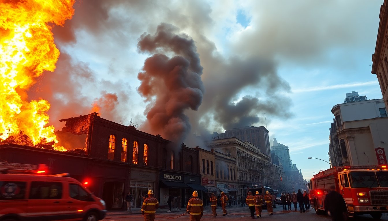 Incendio distrugge edifici nel cuore della città