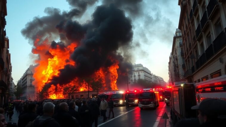 incendio a madrid unintera strada in fiamme 1762065084